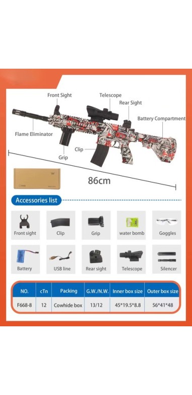 Electric toy gun Graffiti Gel Blaster rifle M416 complete kit with 11000 water beads, sights and goggles